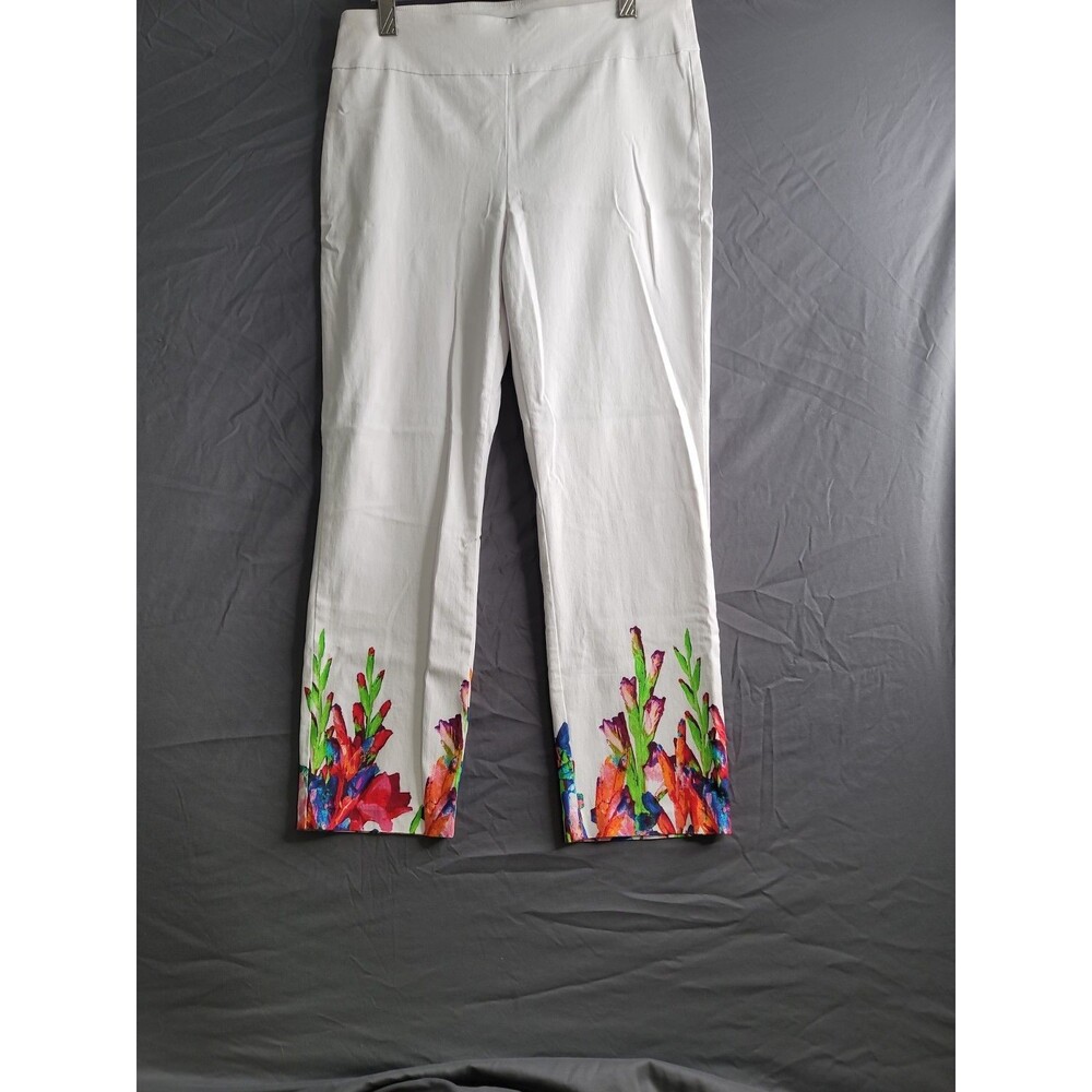 Attyre Petite White Floral Hem Ankle Pants Size 8 Stretch Crop Career Resort